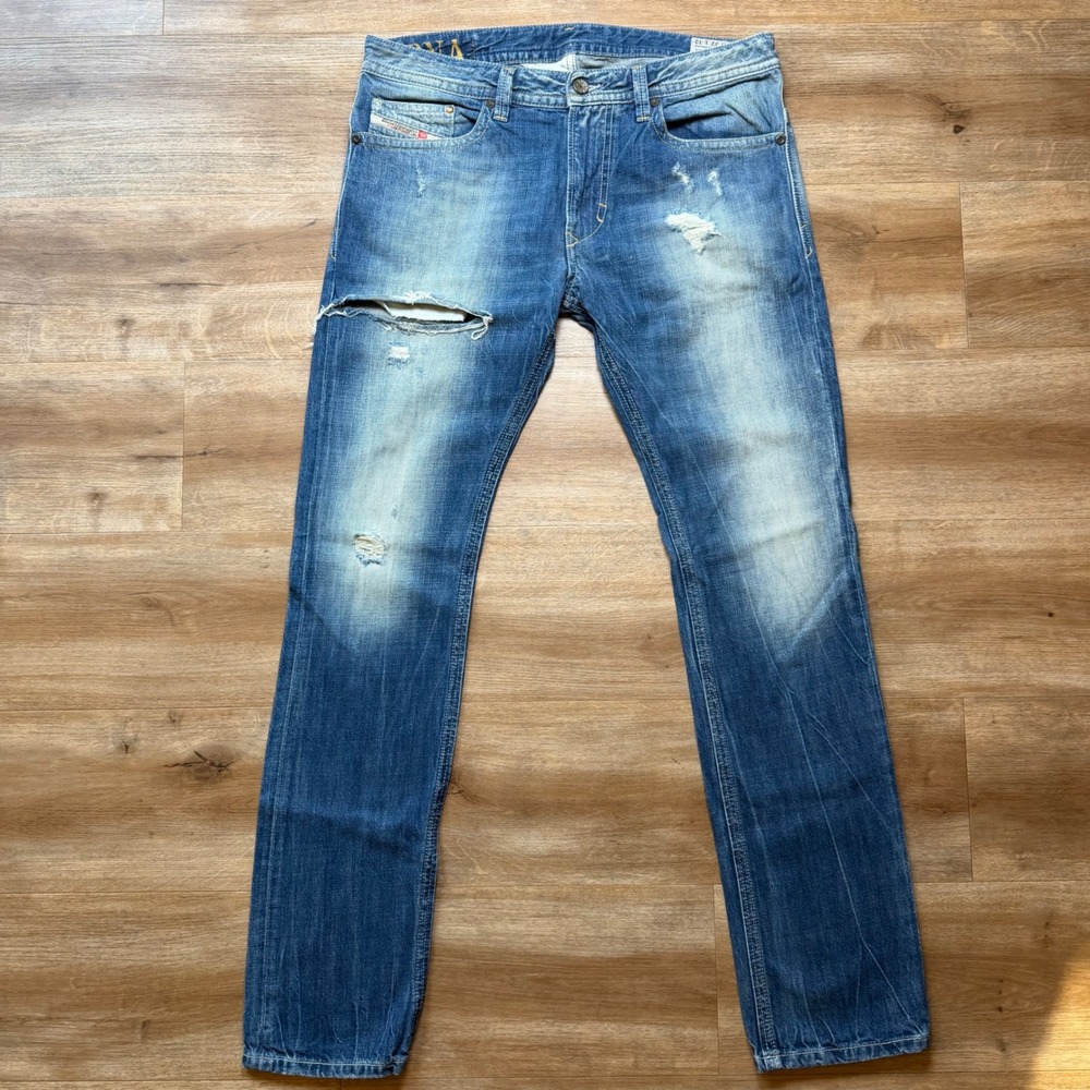 Diesel Thavar Jeans Mens 32x32 Blue Slim‎ Skinny DNA Denim Distressed Wash 008QL